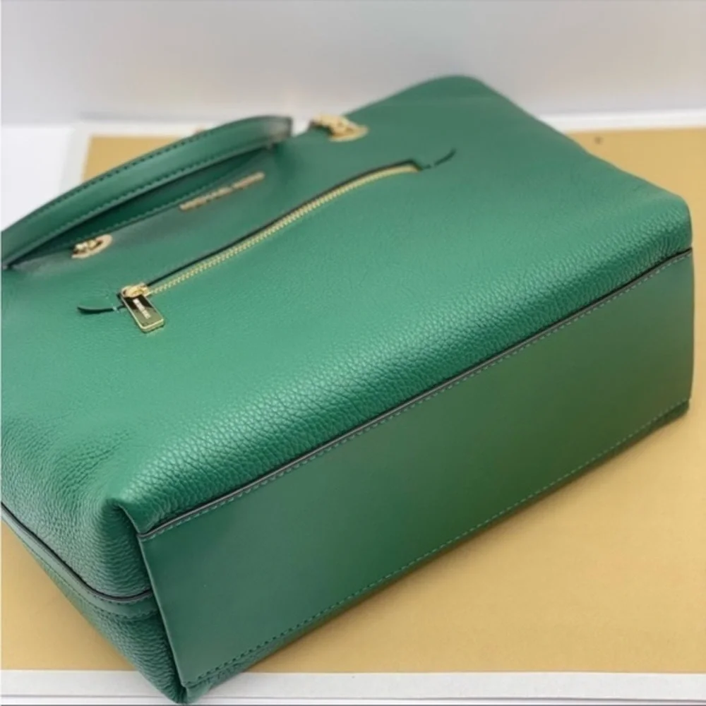 Michael Kors Medium Front Zip Chain Tote Bag Leather JEWEL GREEN